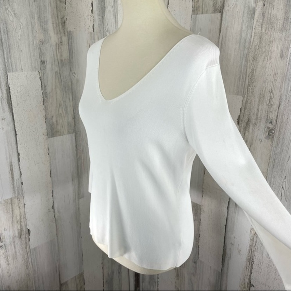 Worthington Women’s White Stretchy Ribbed 3/4 Sleeve Blouse Top Shirt Size M
